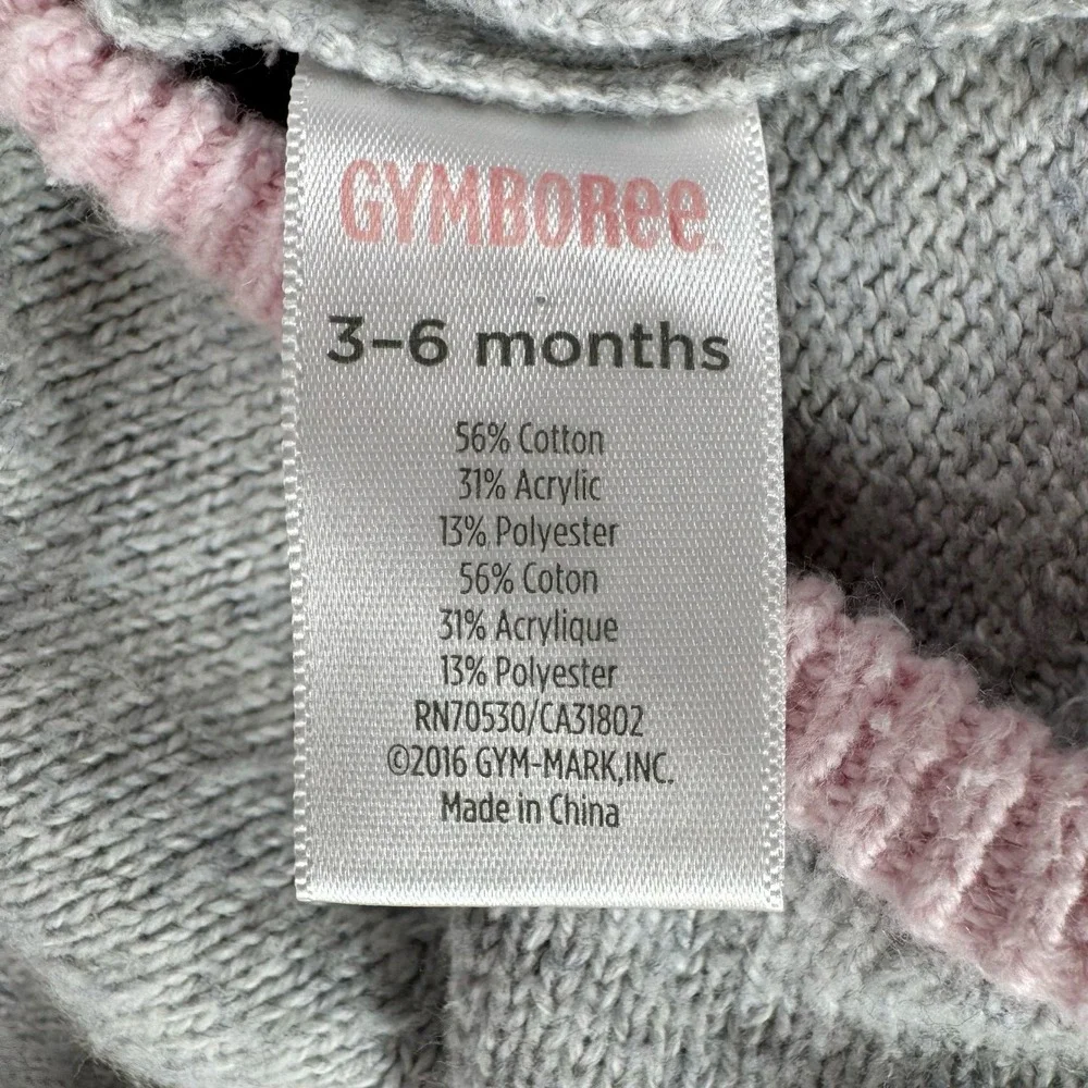Gymboree‎ Baby Girls Grey Pink Bunny Knit Sweater Dress 3-6 Months Raglan Sleeve